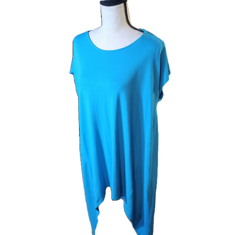 Chicos Sadie Tunic Turquoise Top Sharkbite Hem Sleeveless Women's SZ 2